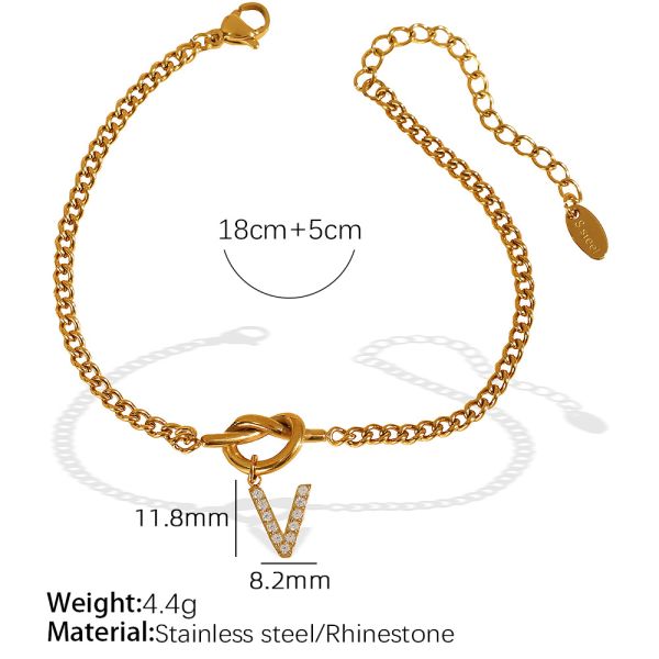 1 piece simple series simple letter v stainless steel 18k gold color plated rhinestone women's charm bracelets